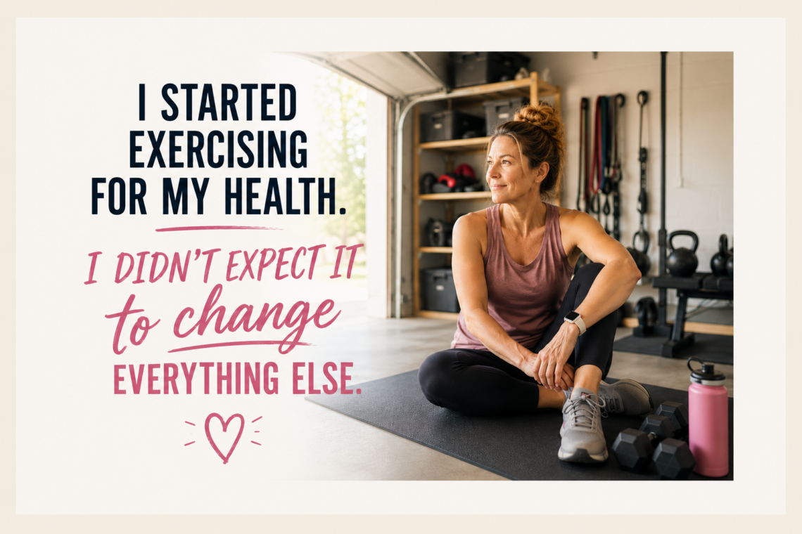 I started exercising for my health. I didn't expect it to change everything else. Woman sitting in a gym.